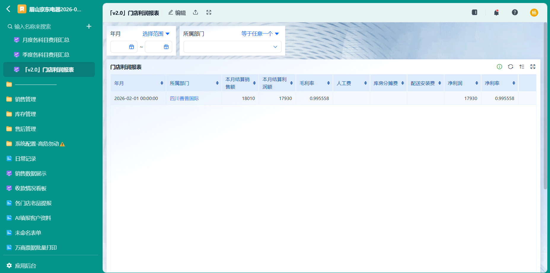 「v2.0」门店利润报表