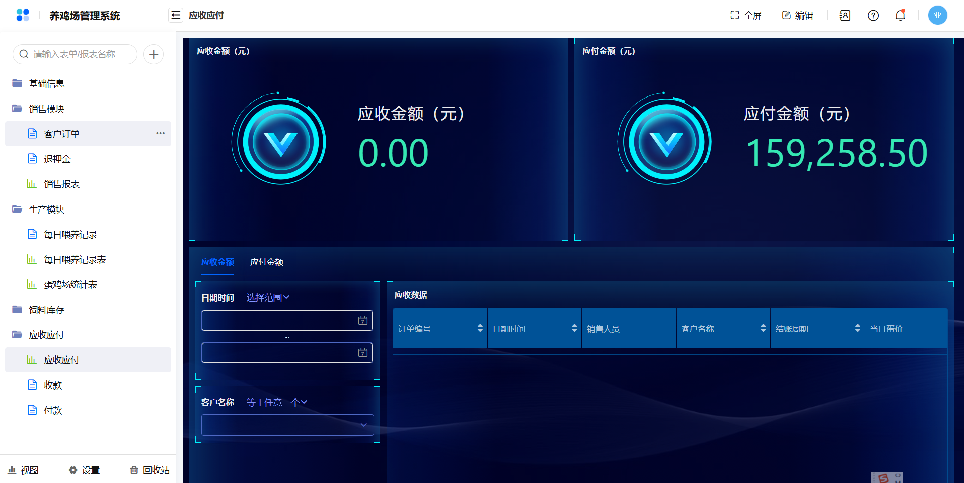 蛋鸡场管理系统 - 应收应付管理